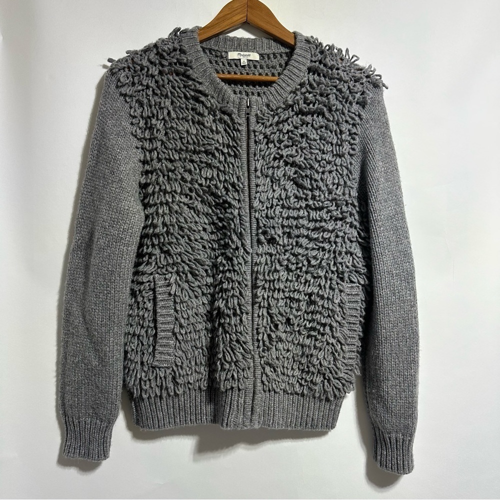 Madewell alpaca blend gray Fringe Loop zip Cardigan Knit Sweater jacket Medium